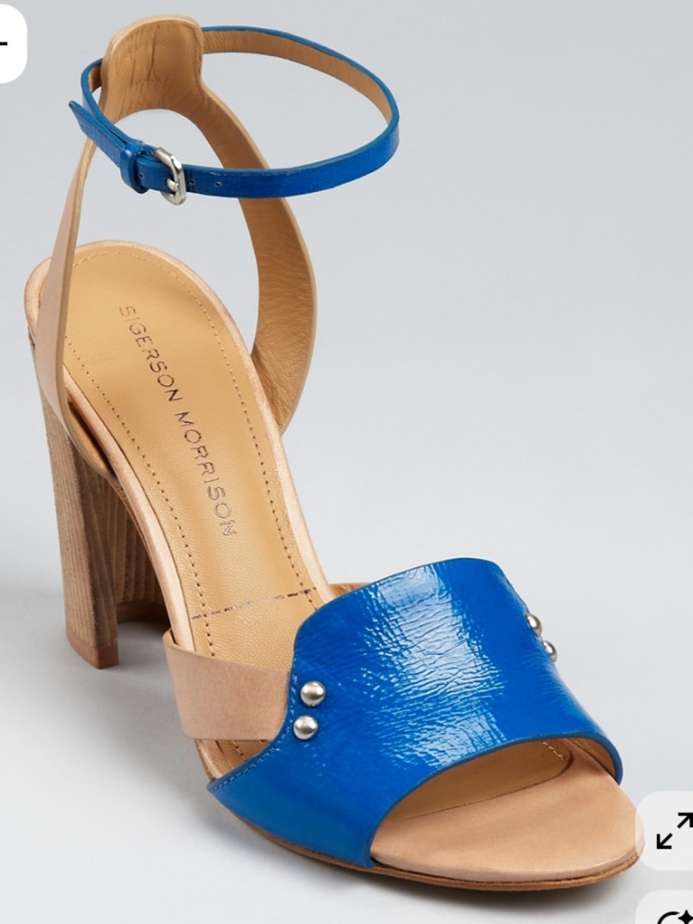 SIGERSON MORRISON  Patent Leather Ankle Strap Sandals w/ Chunky Wooden Heel/ 8.5